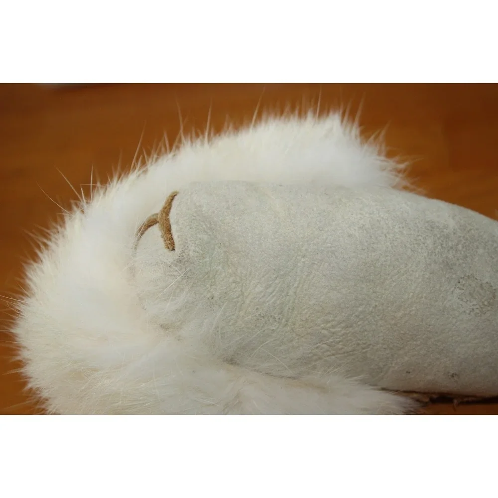 Vintage Rabbit Fur Baby Booties White Beaded Native American Style